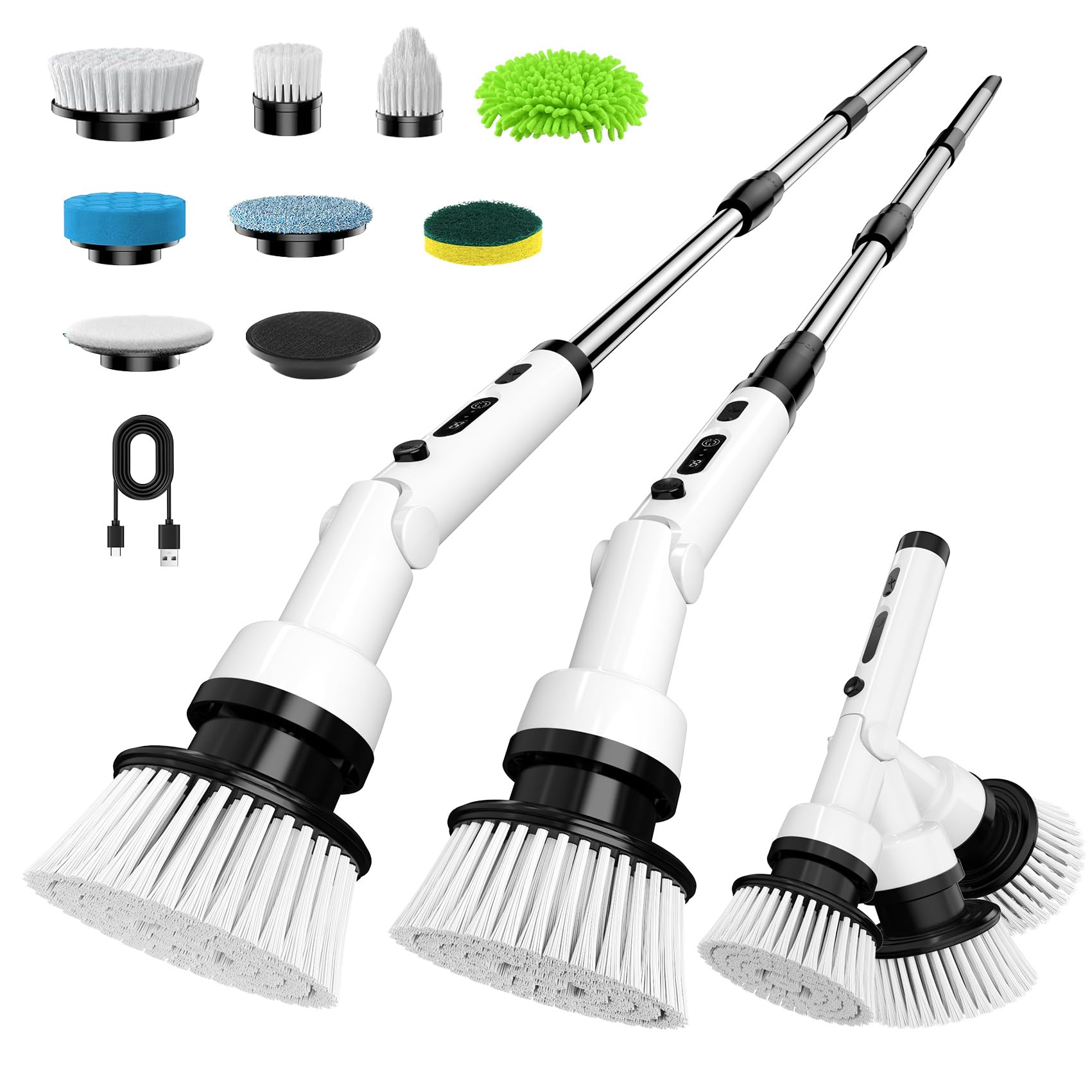 Cepillo Electrico Limpieza Hogar,Cepillo Limpieza Electrico con 8 Cabezales Reemplazables,Spin Scrubber Giratorio Limpieza Potencia,Fregadora Giratoria Eléctrico para Hogar,Baño,Suelos