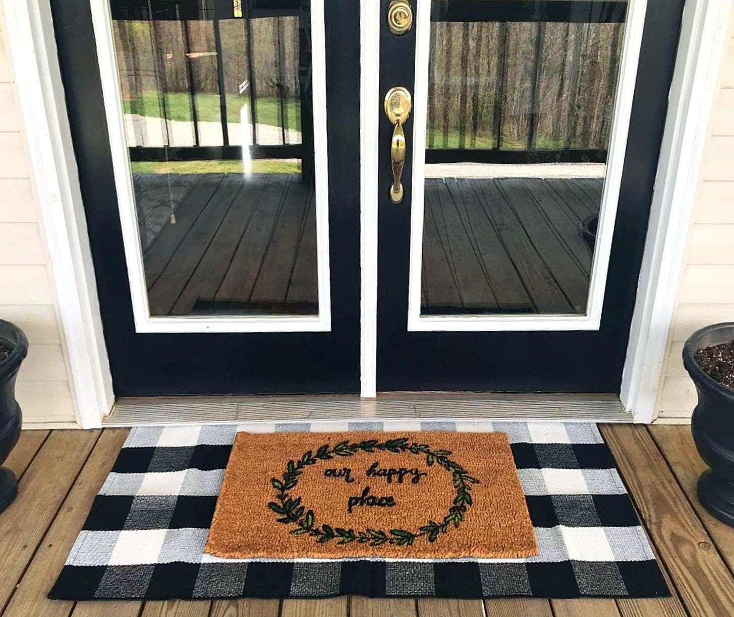 Ukeler Plaid Rugs Black and White Rug Cotton Hand-Woven Buffalo Check Rug for Front Porch Washable Kitchen Rugs and Mat, 51.2''×23.6''