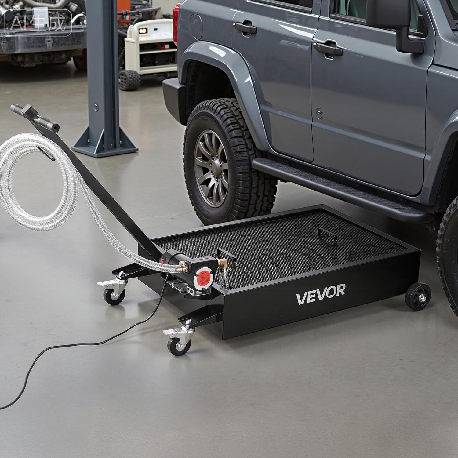 VEVOR Low Profile Oil Drain Pan, 15 Gallon Capacity, Rolling Oil Drain Pan with Electric Pump & 7.2 ft Hose, Leak-Proof & Corrosion-Resistant, Fit for Cars, SUVs, Trucks, Motorcycles, ATVs, Metal