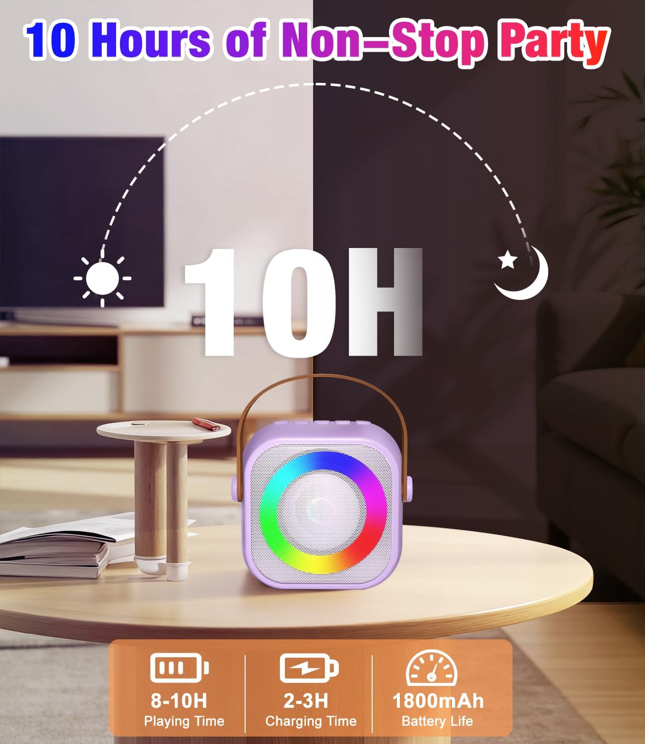 Mini Karaoke Machine, Portable Bluetooth Speaker with 2 Wireless Microphones for Kids & Adults, Karaoke Microphone with LED Lights, Gifts for Girls & Boys_Purple - Image 8