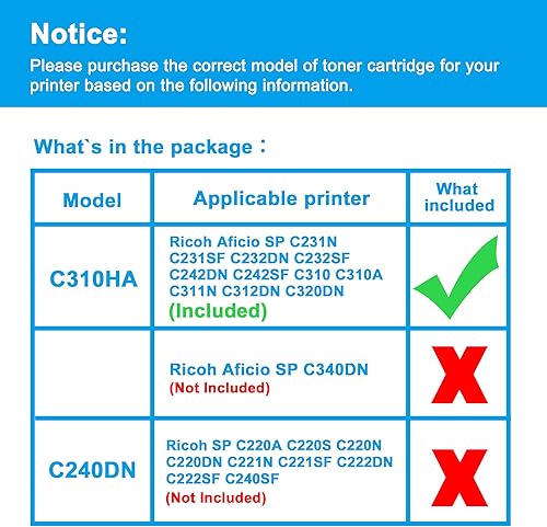 Miniatura 3 de LCL Cartucho de tóner de repuesto compatible para Ricoh SP C310HA C311N C312DN C312DN C231N 406477 6000 páginas C231SF C232DN C232SF C242DN C242SF