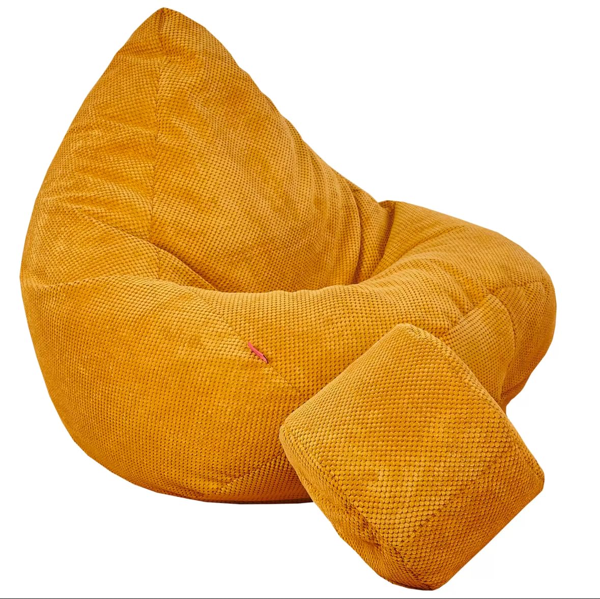 Pouf Poire avec Repose-Pieds Jaune Moutarde 95x95x120cm - Pouf Geant XXL avec Remplissage - Velours Doux et Élégant - Bean Bag pour Chambre et Salon - Fauteuil Confortable pour Chambre Enfant
