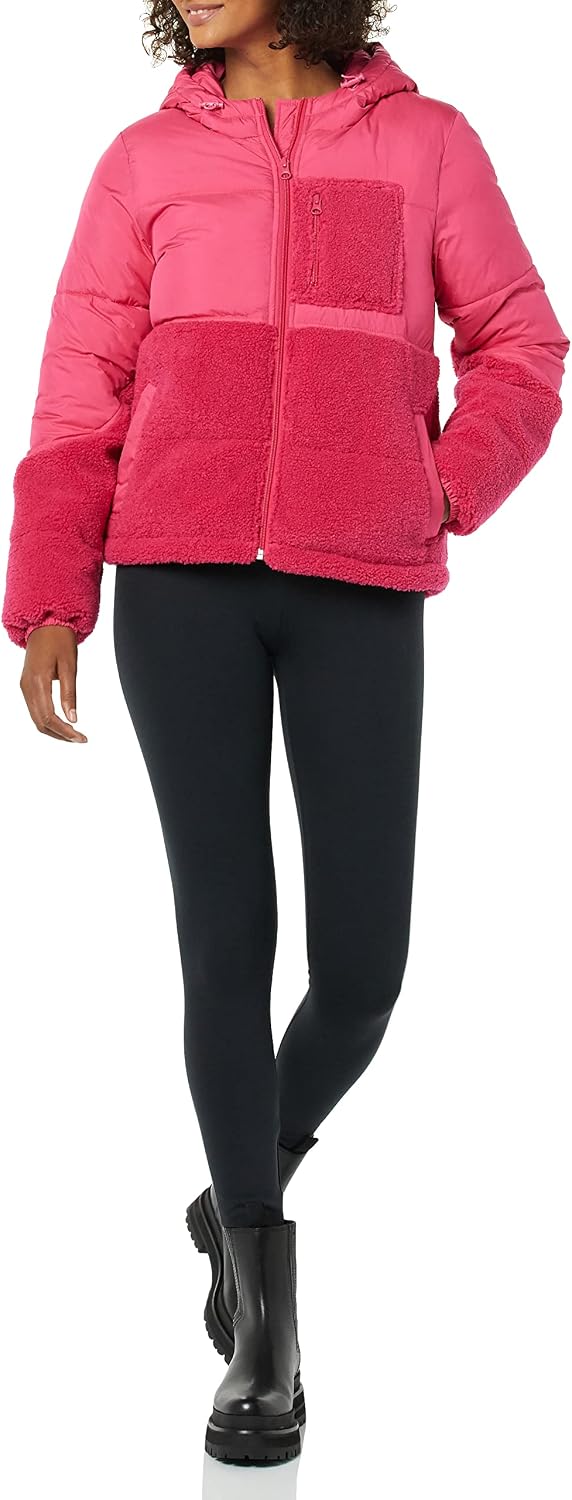 Amazon Essentials womens Full-Zip Sherpa Fleece Hooded Puffer Jacket