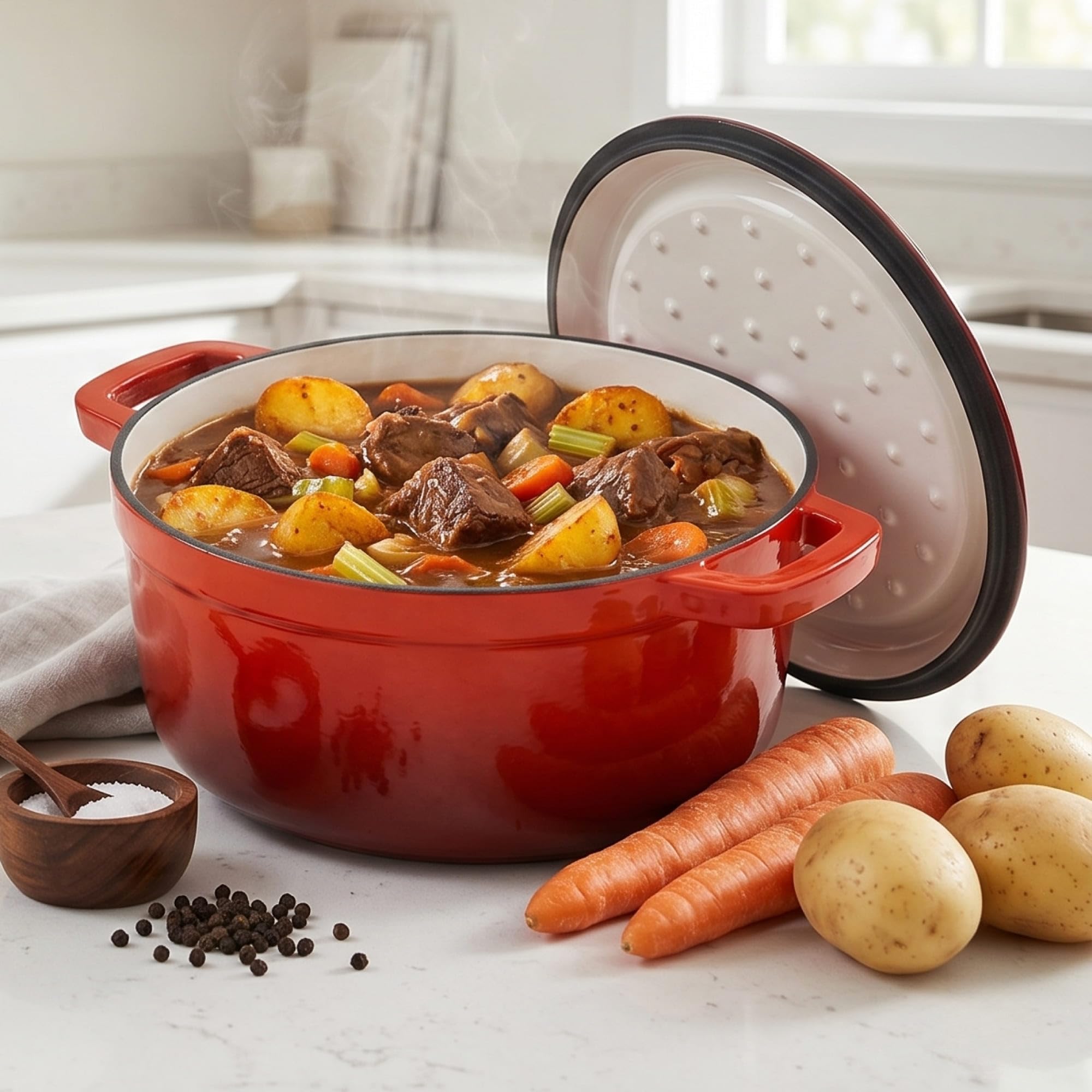 Brotbackform 4L Emaillierter Gusseisen Topf mit Deckel Ø24 cm Schmortopf Bräter Dutch Oven alle Herdarten Induktion Backofen gleichmäßige Hitzeverteilung Cast Iron Pot