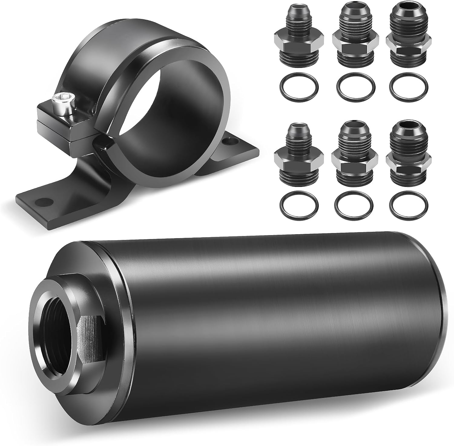 Inline Fuel Filter, 10 Microns Fuel Filter- EffectivelyFilters Gasoline & Diesel-Equipped with 6AN 8AN 10ANAdapter and 50MM Universal Bracket Clamp