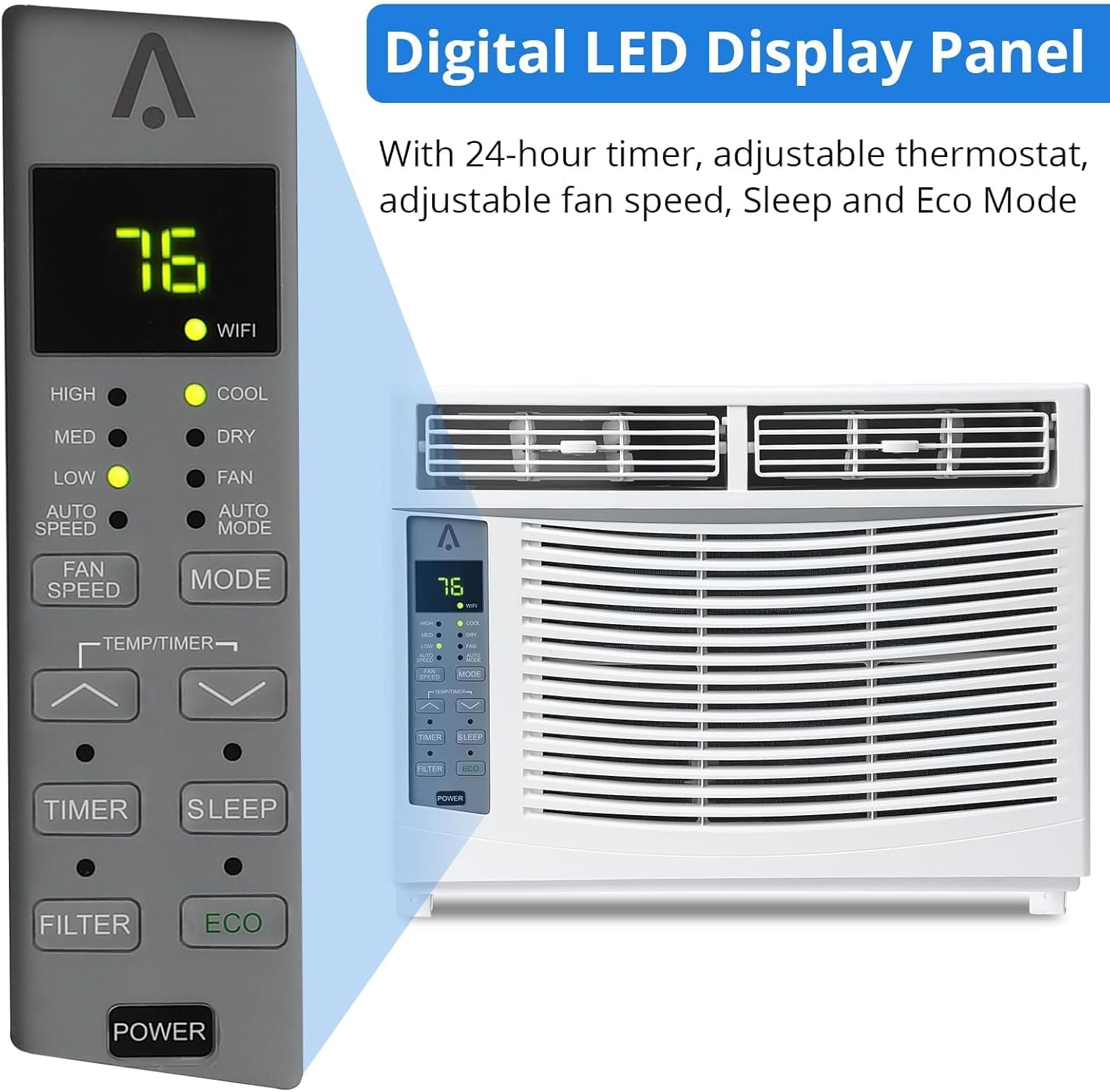 6000 BTU Window Air Conditioner with WiFi, Window AC Unit Cools Up to 250 Sq. Ft., Energy Saving with Remote & App Control & Timer Function, Perfect for Small Rooms, Living Room, Office