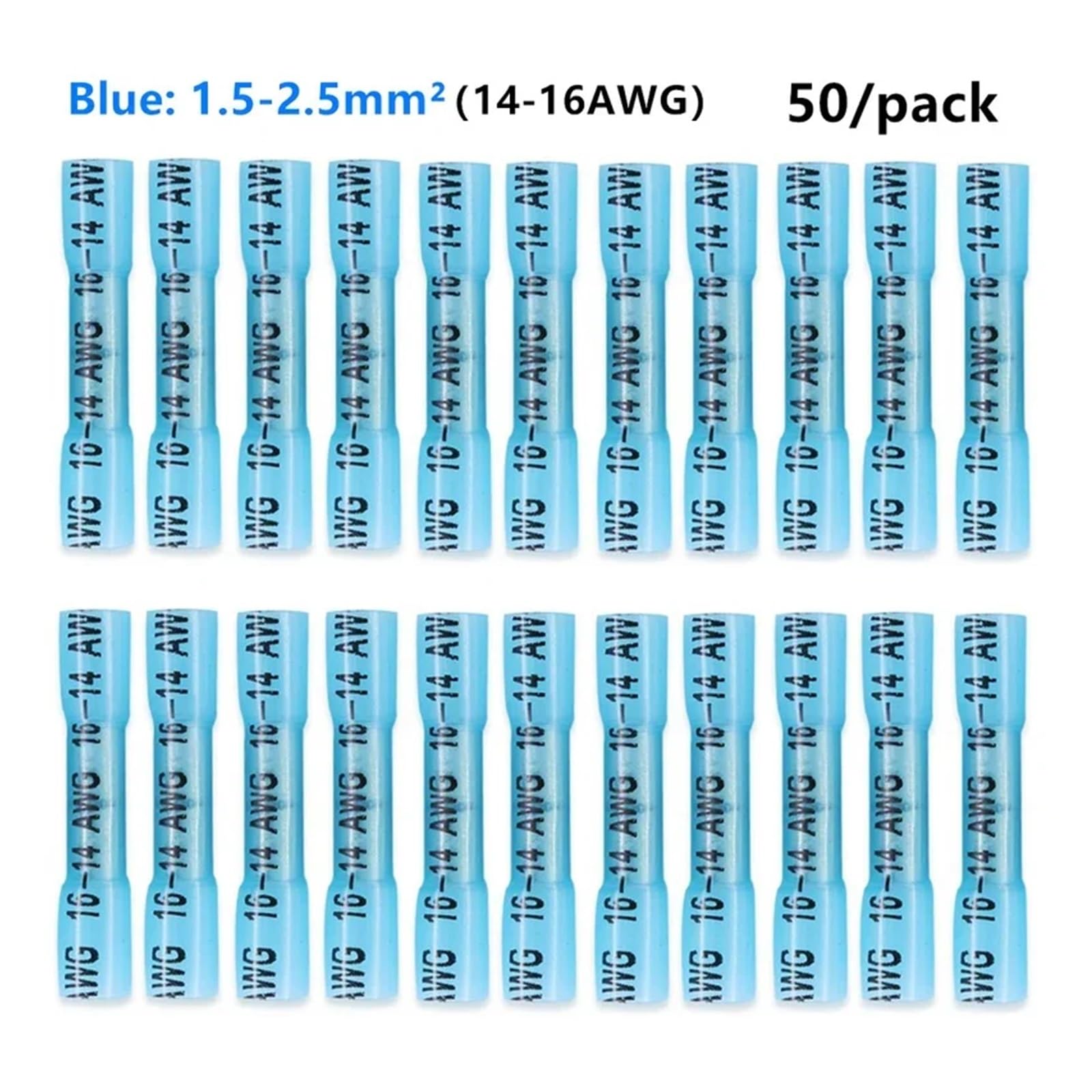 100/50PCS Seal Heat Shrink Butt Crimp Terminals Blue Fully Insulated 14-16 AWG Electrical Wire Connectors Kit(Blue,100PCS)