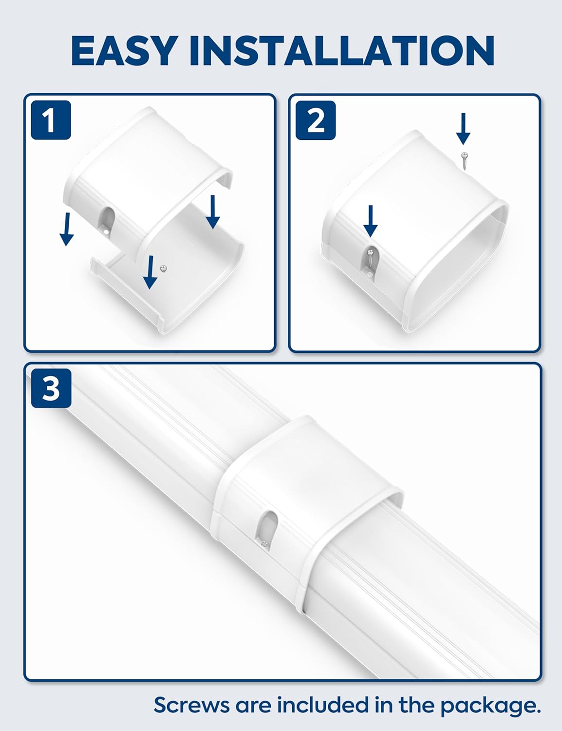 3" Coupler, Coupling Connector, Upgraded PP Decorative Line Set Cover Kit Parts Accessories with Screws for Ductless Mini Split Air Conditioners, Central AC and Heat Pumps