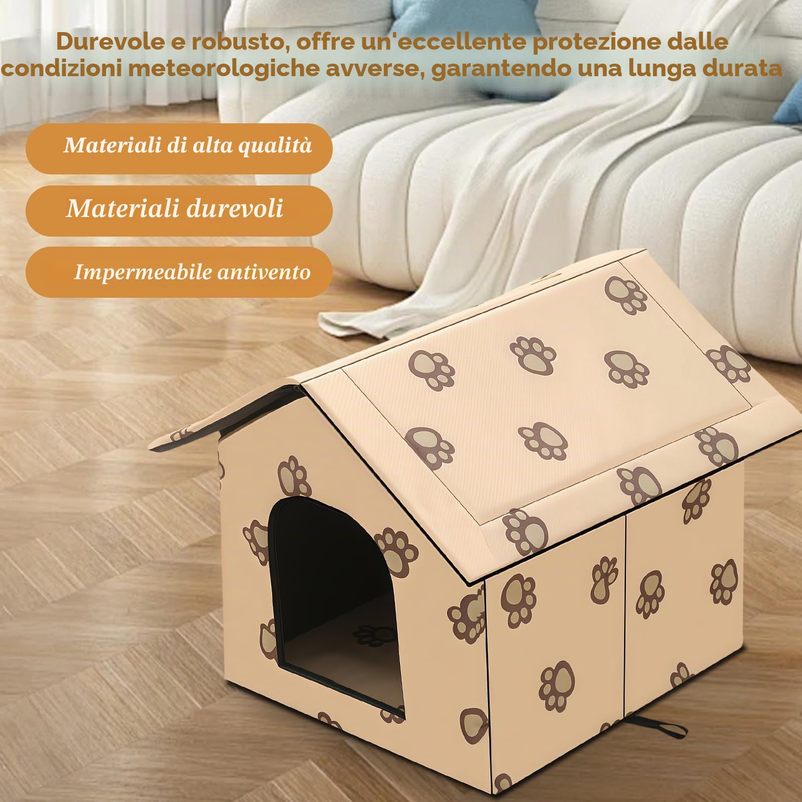 Casetta per Gatti da Esterno Resistente all'Inverno Impermeabile Grotta per Gatti: WIYETY 40x35x38cm Casetta per Gatti Pieghevole per Cani Piccoli Gatti, Calda Grotta per Cani Lavabile Casetta per