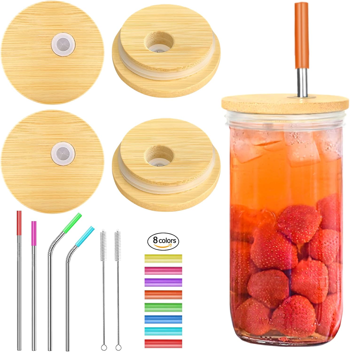Bamboo Lids for Beer Can Glass Mason Jar Lids with Straw