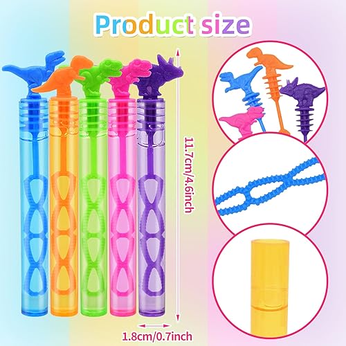 Miniatura 2 de Paquete de 48 burbujas para recuerdos de fiesta de niños, 5 colores, mini dinosaurio de cuatro agujeros, a granel con solución de recarga de