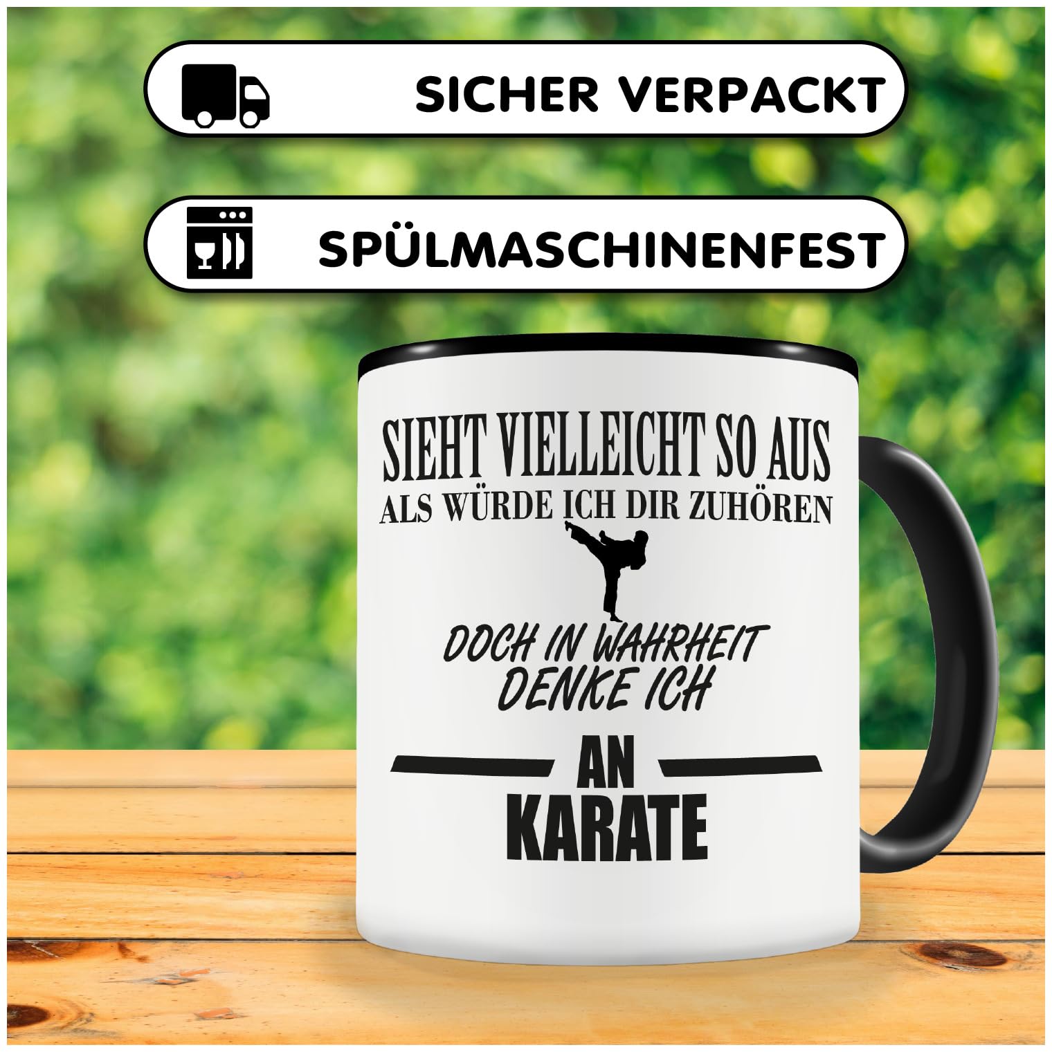 Samunshi Tazza Da Caffè Con Scritta Tedesca 'Ich Denke An Karate' – Ceramica Nera, Idea Regalo Divertente
