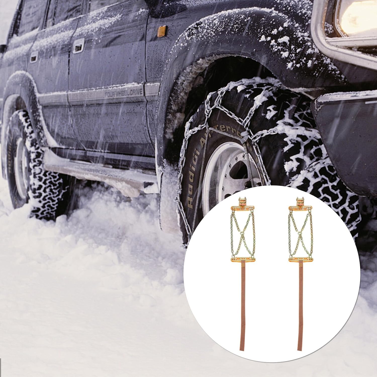 UKCOCO 2Pcs Car Snow Chains Anti-skid Tire Chains for Suv and Vehicle Traction in Snow Ice Mud and Mountain Roads Safety Protection Random Color