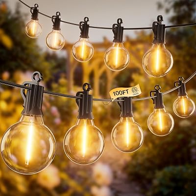 Outdoor String Patio Lights 100FT 50 LED String Lights Waterproof Connectable Shatterproof Hanging Outside Light Backyard Porch Deck Balcony Garden Yard Decor Lighting Edison Bulbs 2200K