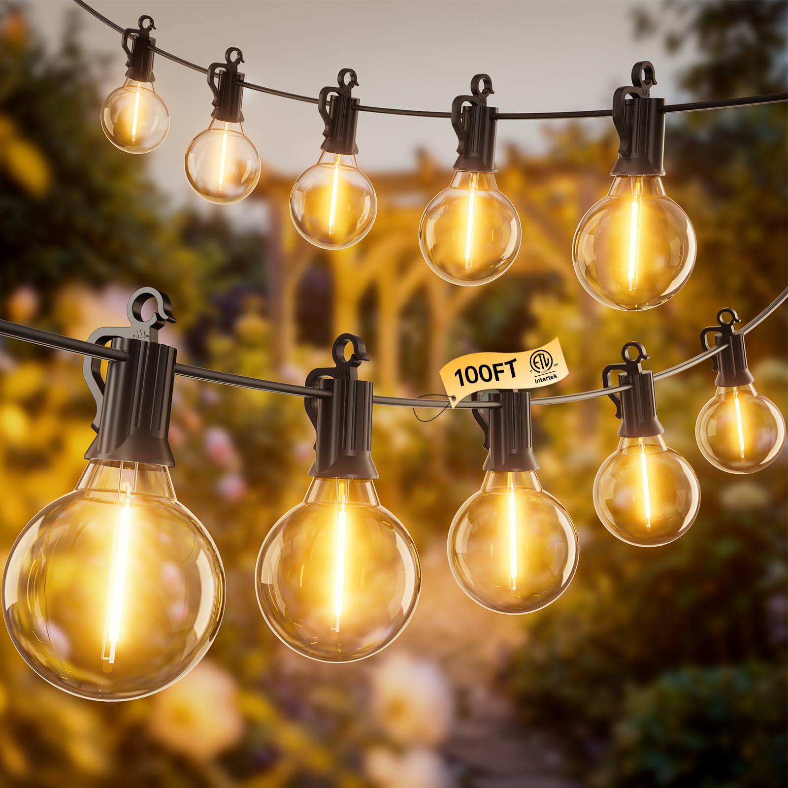 Outdoor String Patio Lights 100FT 50 LED String Lights Waterproof Connectable Shatterproof Hanging Outside Light Backyard Porch Deck Balcony Garden Yard Decor Lighting Edison Bulbs 2200K - 1