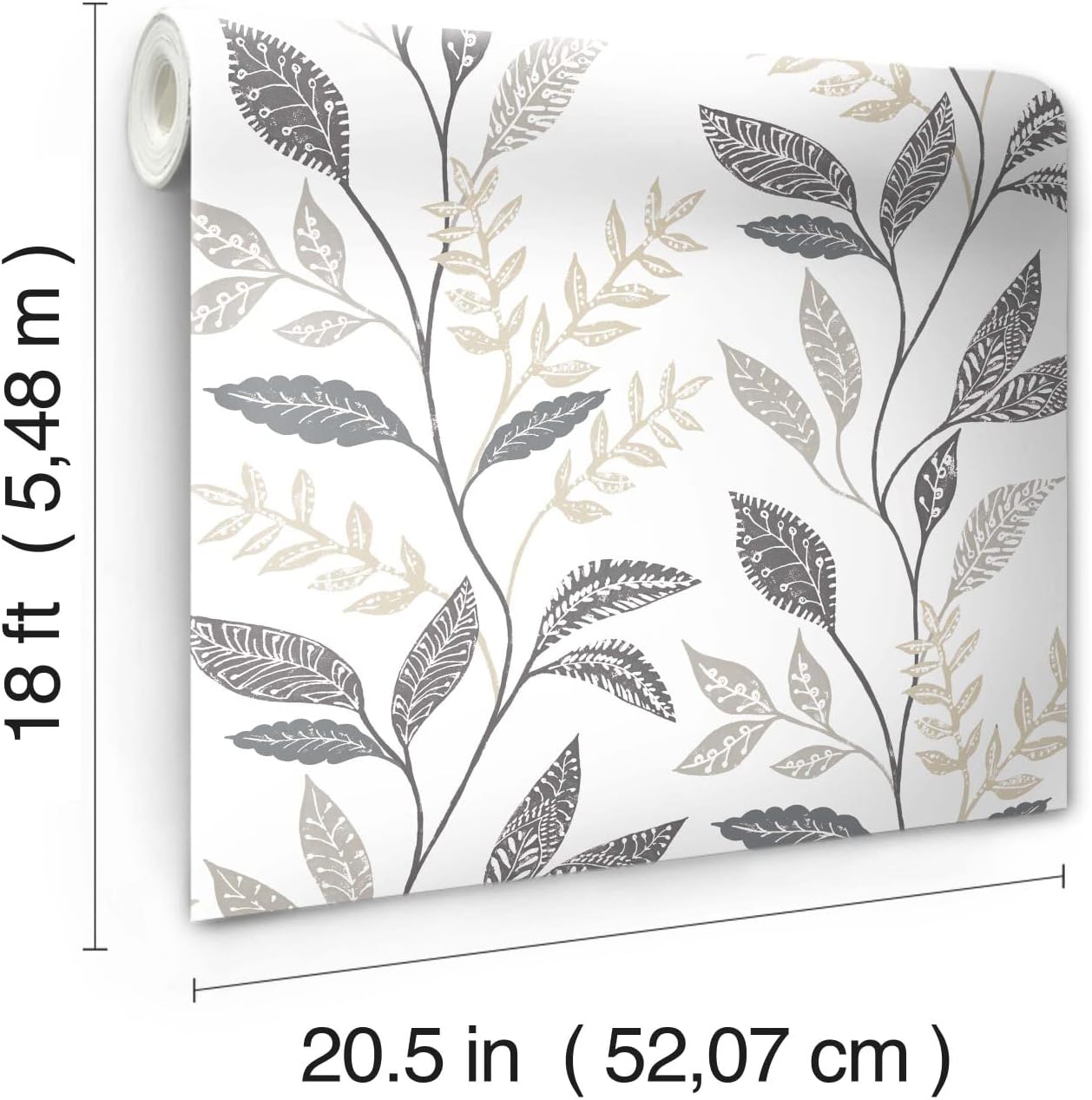 Roommates RMK12178PLW White Cottage Vine Peel and Stick Wallpaper, Grey, Taupe