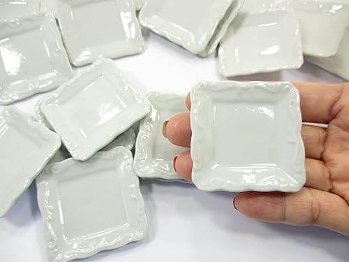 Miniatura 7 de 1.772x1.772 in de 6 platos cuadrados casa de muñecas en miniatura blanco 16 compatible con Barbie Ceramic 12677