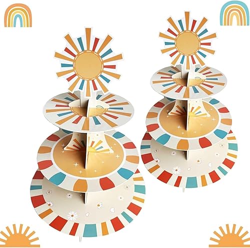 Miniatura 6 de Here Comes The Son - Soporte para cupcakes para 24 cupcakes retro Sunshine Daisy Cupcake Stand Boho Sun Cupcake Soporte para postre para primer
