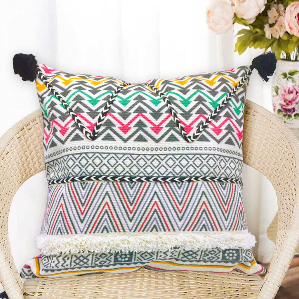 Alysheer Ozdobna poszewka na poduszkę z frędzlami w stylu boho, 45 x 45 cm, bawełna, aksamit, dwustronna, tkana poszewka na poduszkę w stylu boho, na sofę, kanapę, do salonu, na zewnątrz, kolor różowy)