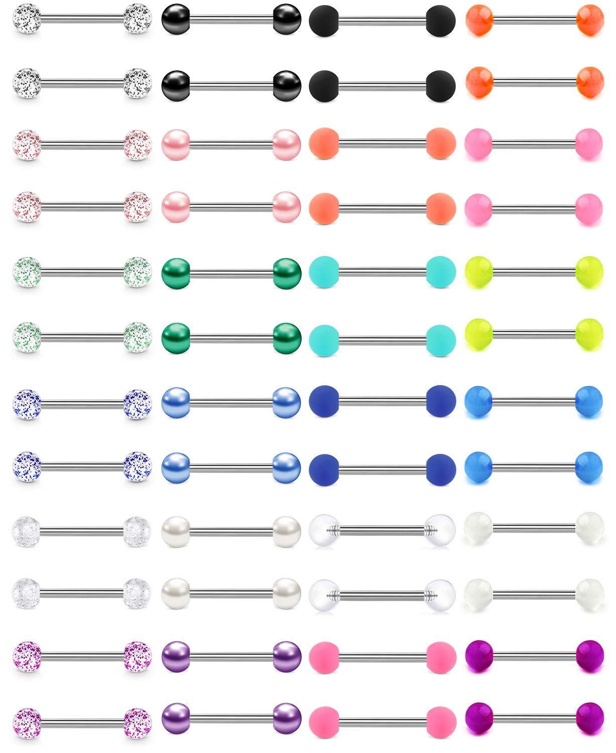 LAURITAMI24 pares 14G Piercing Lengua Brillar en Oscuridad Flexible Acrílico Recto Barbell Pezón Shield Aros Barra Retainer Piercing Joyería 14mm