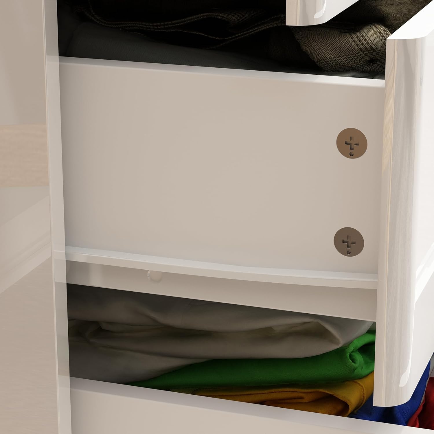 Close-up of an open drawer interior