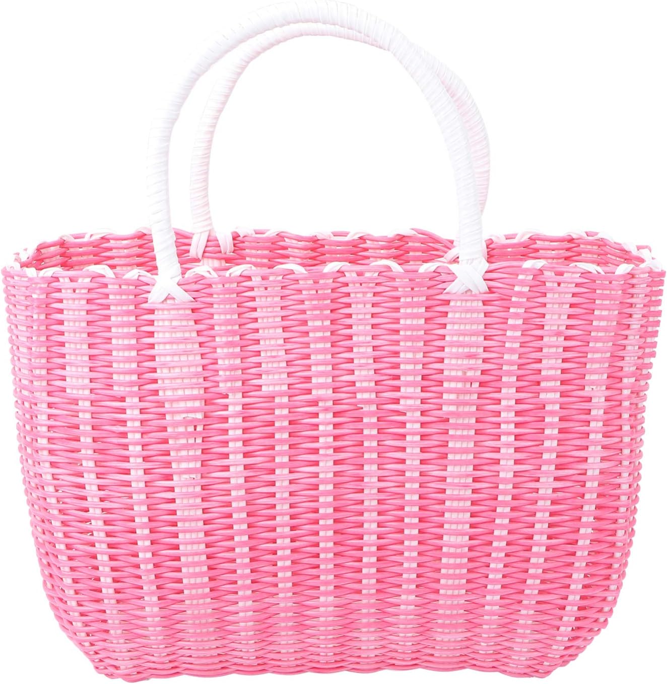 Woven Shopping Basket with Handle Grocery Tote Bag Woven Shopping Tote for Home Organizer Pink (Pink)