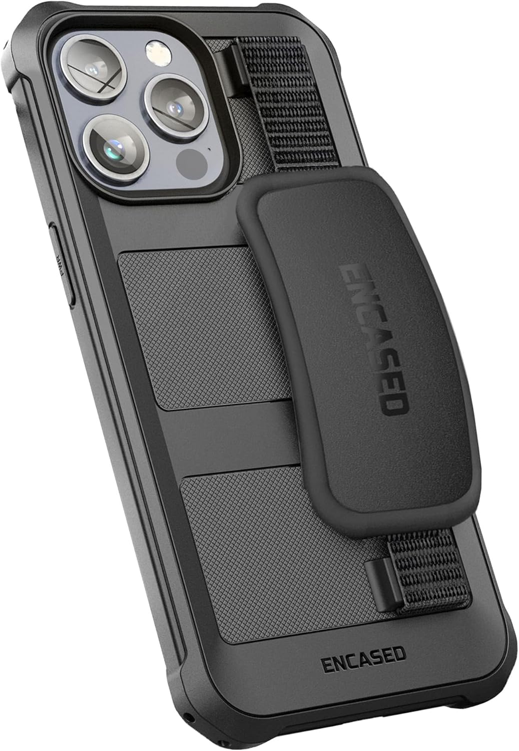 ENCASED Protective Hand Strap Case - Designed for iPhone 15 Pro Max (6.7") Full-Body Shockproof Phone Protection (Black)