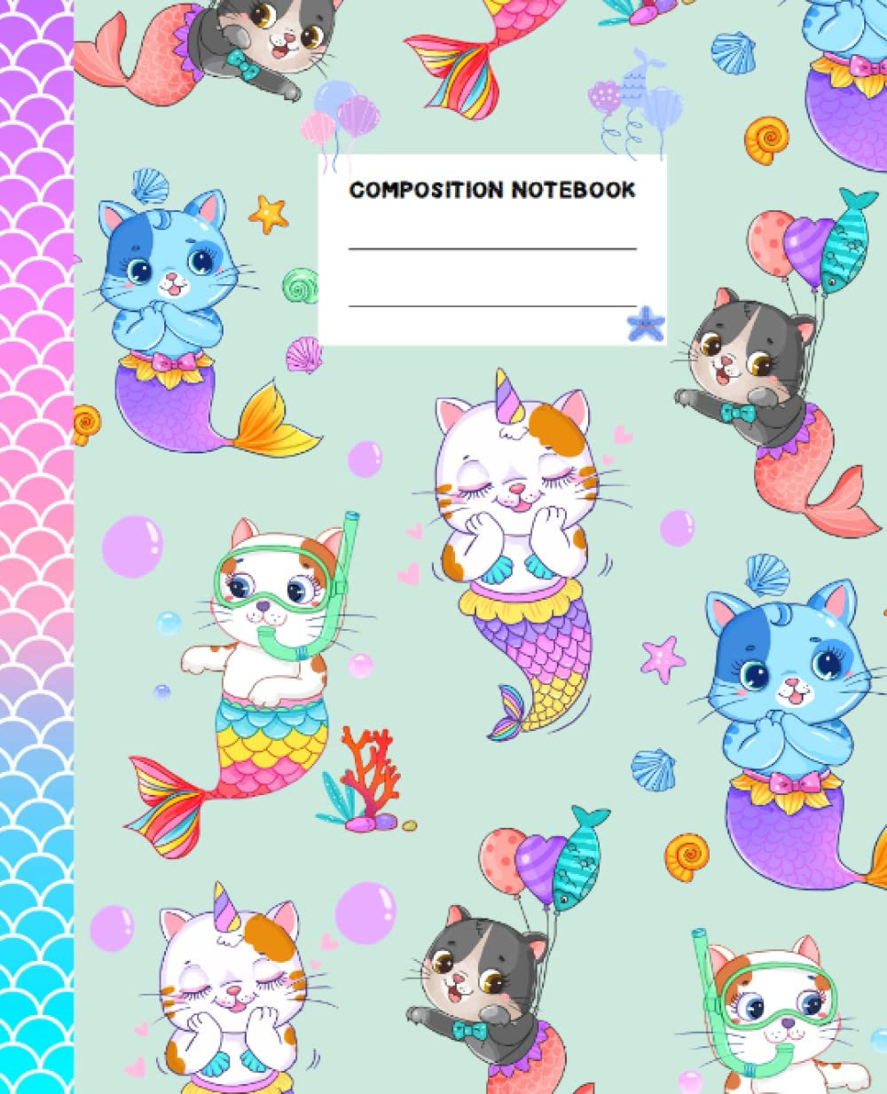 Mermaid Cat Composition Notebook for Kids: School Notebook for Kids | Wide Ruled | 120 pages 7.5X9.25 (Mermaid Cat Notebooks) Paperback – August 16, 2022