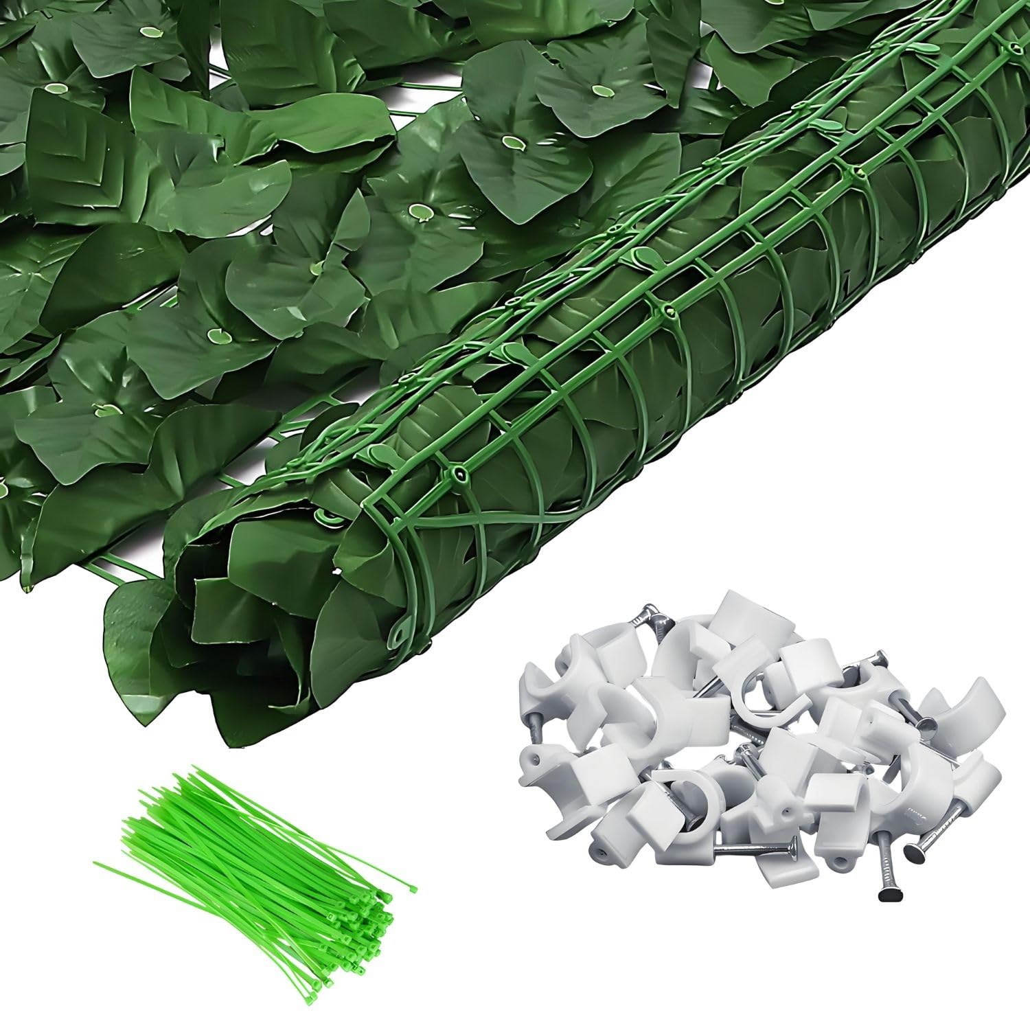 Sztuczne panele żywopłotowe na zewnątrz, 100 szt. zieleni, dekoracja ścienna, trwały plastik, 50/100/200/300 cm, rozmiary na balkon i ogrodzenie, bujna trawa zielona (100 x 300 cm)