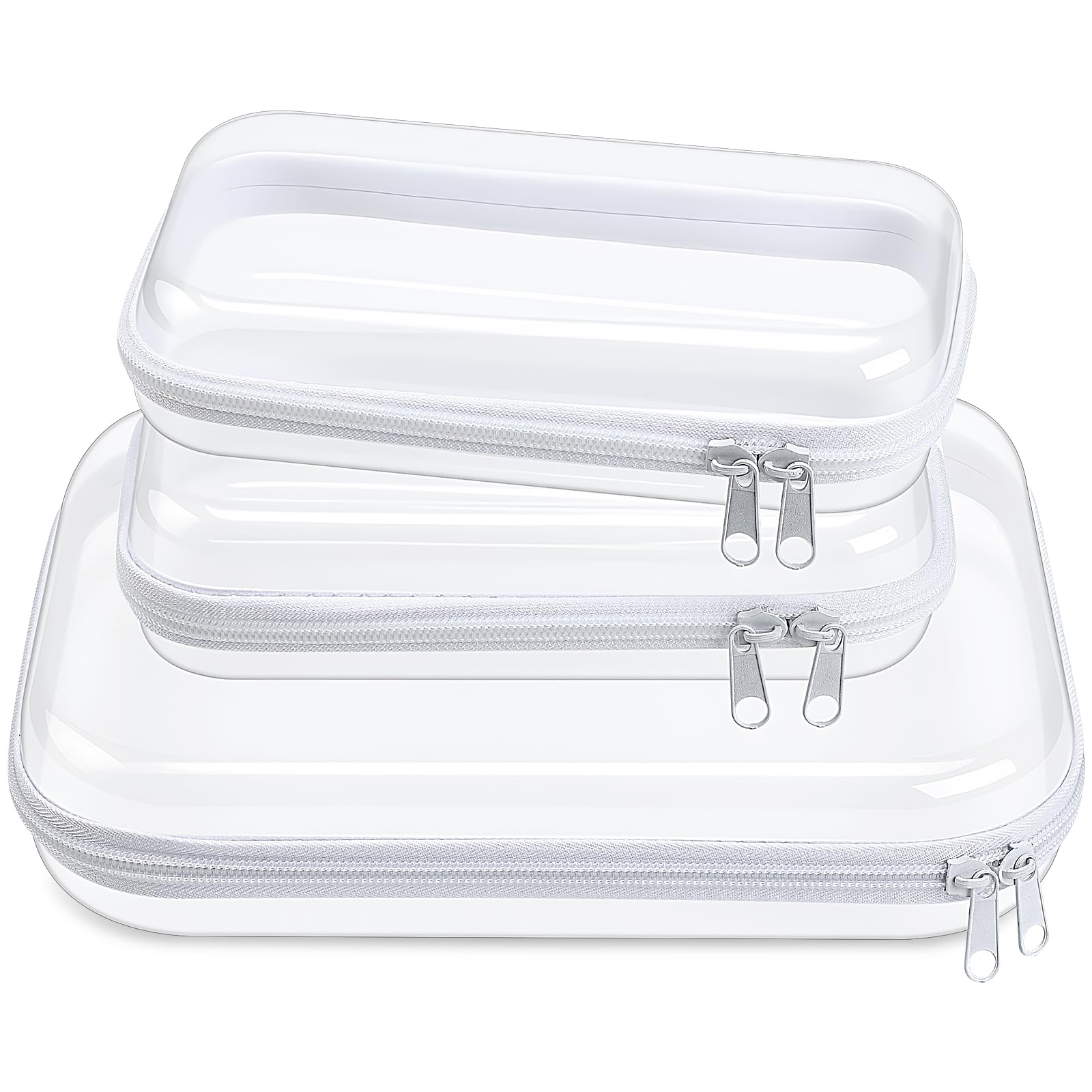 Hoolerry 3 Pcs Clear Hard Zipper Case Makeup Bag Plastic Zipper Pouch Christmas Storage Case Portable Travel Organizer Bin for Cosmetics, Building