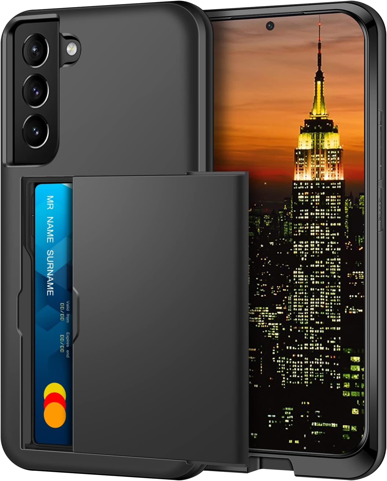 Coolden for Samsung S22 Case Wallet Case Armor Shockproof Case Heavy Duty Protective Case Hard PC Back Soft TPU Bumper Card Holder Slot Wallet Case Cover for Samsung Galaxy S22 Phone Case (Black)