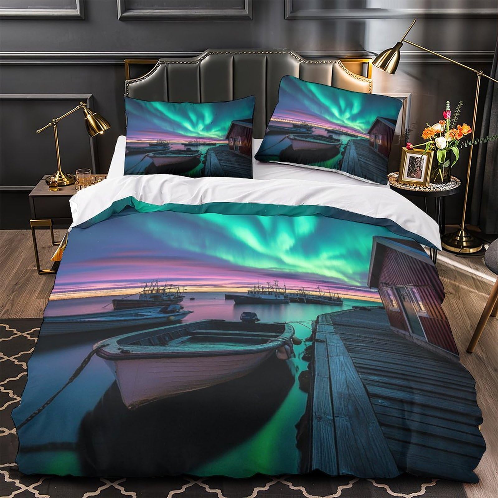 Drap de couette 3D imprimé paysage polaire 3 pièces pour lit super king