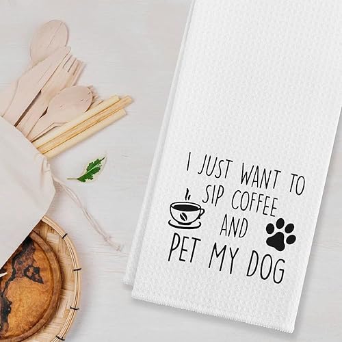 Miniatura 2 de I Just Want To Sip Coffee Pet My Dog - Toallas de cocina y paños de té, paño para platos, saco de harina, toalla de mano para decoración de cocina