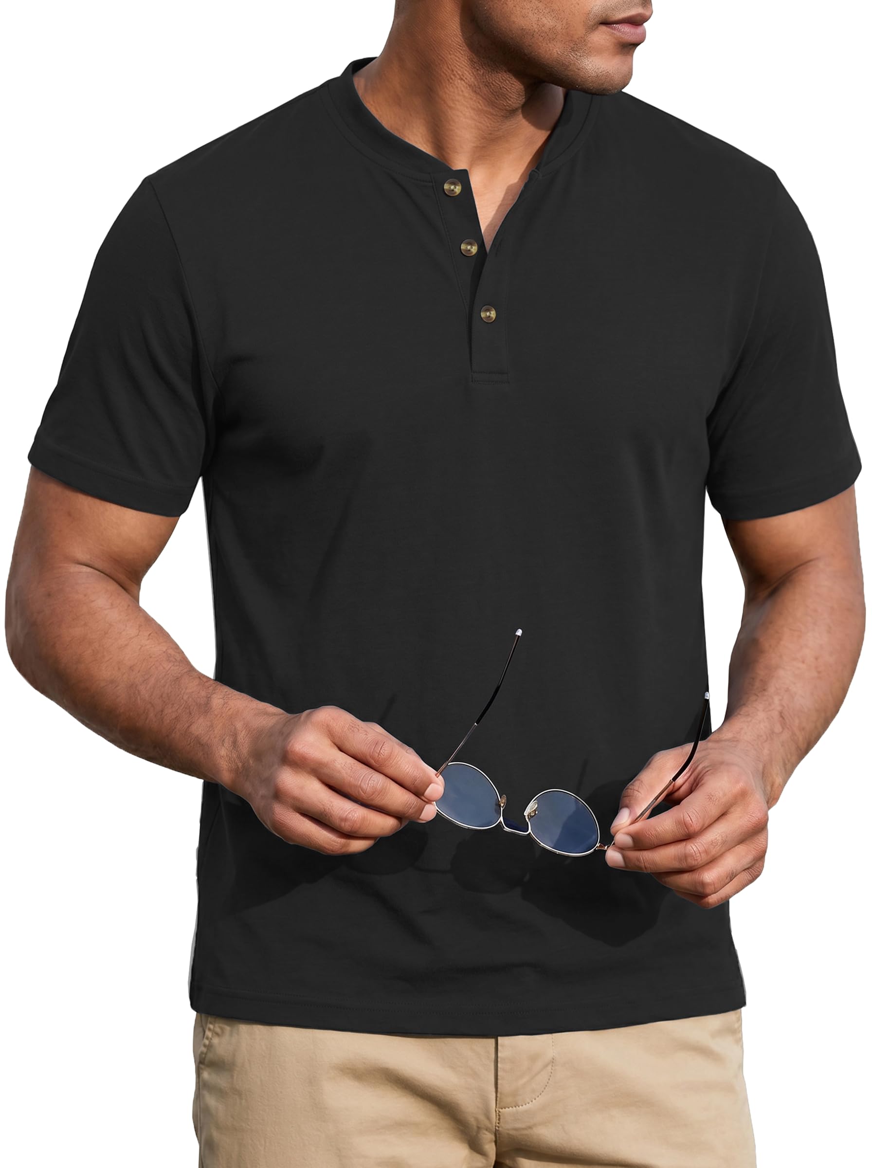TACVASEN Henley Shirt Herren Sommer UV-Schutz Casual Shirts mit Knopfleiste | Basic Polyester Tshirt Atmungsaktive Leicht Obertail Regular Fit Kurzarm Freizeitshirt mit Knopfleiste