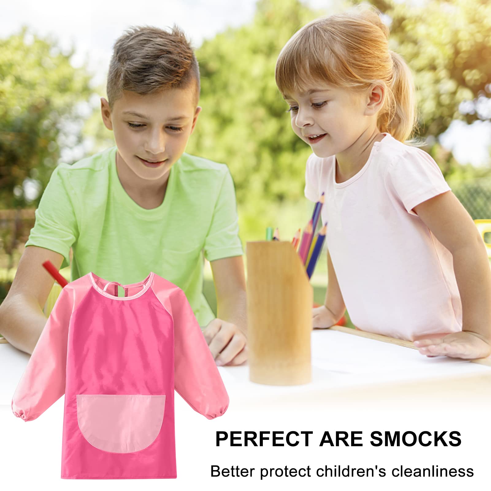 SULIUDAJI 1 Pezzi Grembiule da Pittura Bambini Grembiule Impermeabile Scuola Maniche Lunghe con 3 Tasche per Bambini 8-10 Anni Grembiule da Gioco(Taglia L