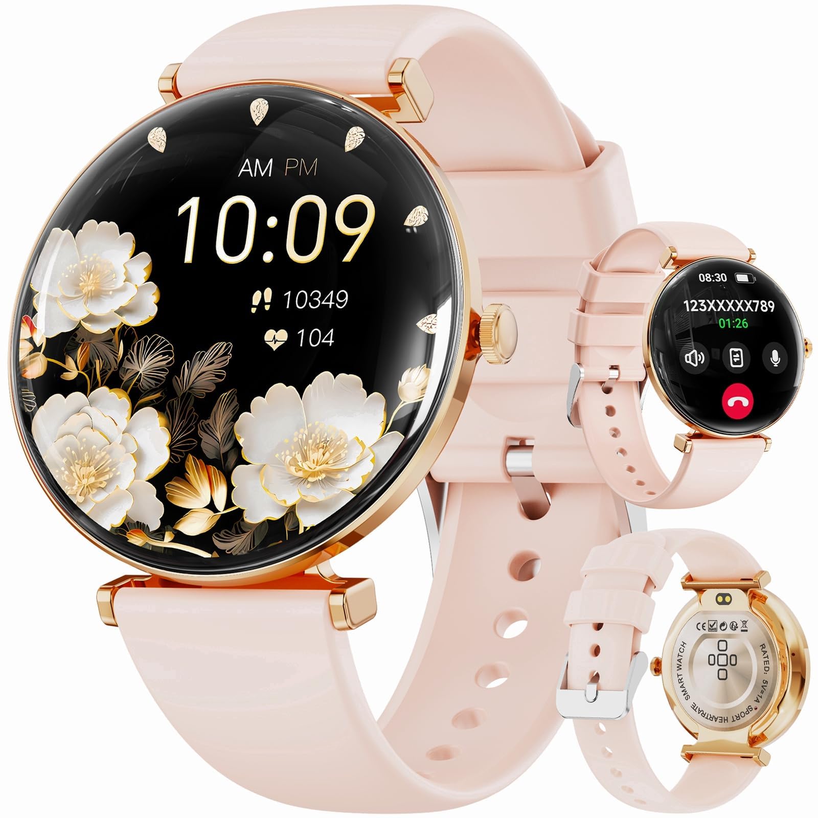 Hwagol Smart Watch for Women with Android iPhone Compatible[Calls/Metal Thin Body],1.43" Micro-Spherical AMOLED Screen,Sports Watch with Sleep/Heart Rate Monitor,Pedometer for Steps Miles