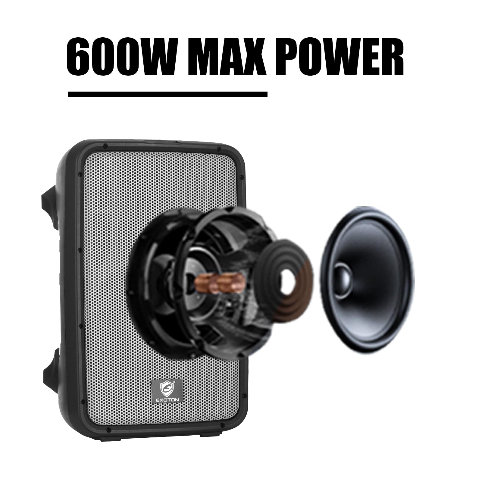 EXOTON 10inch PA System with 8-Channel Mixer,Portable 600W Bluetooth Speakers,USB/SD/FM/5-band EQ, Includes 2 Speaker Stands/Mic/48V Phantom Power,for Indoor&Outdoor