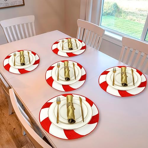 Miniatura 5 de Preboun Juego de 8 manteles individuales bordados redondos de caramelo de 15 pulgadas, lavables, manteles individuales para mesa de comedor, hogar,