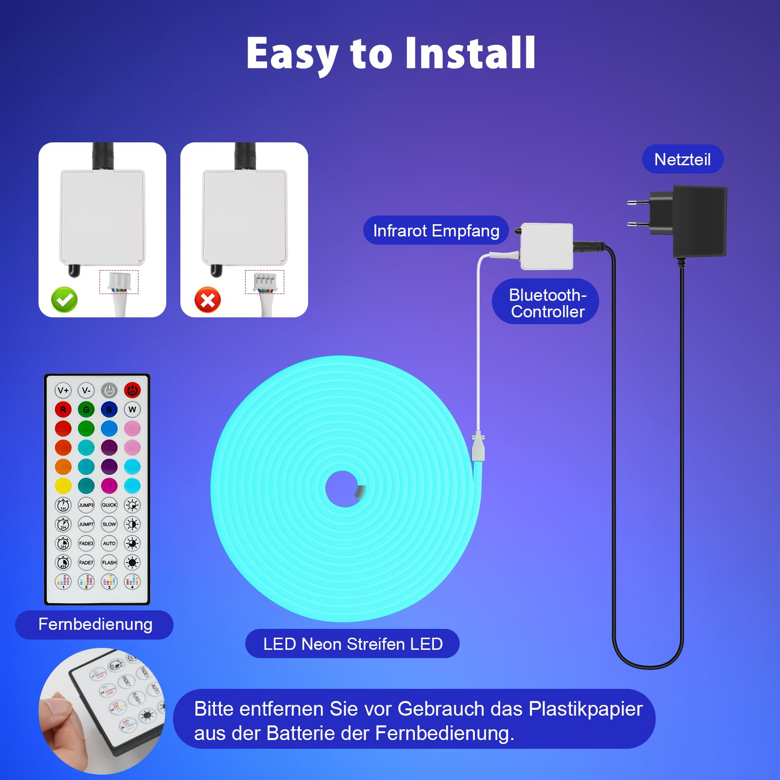 Striscia LED neon 10 m RGB, striscia LED con controllo app, telecomando IP65, impermeabile, flessibile, per esterni, 24 V, tubo luminoso per interni, musica fai da te per stanza, parete, gioco