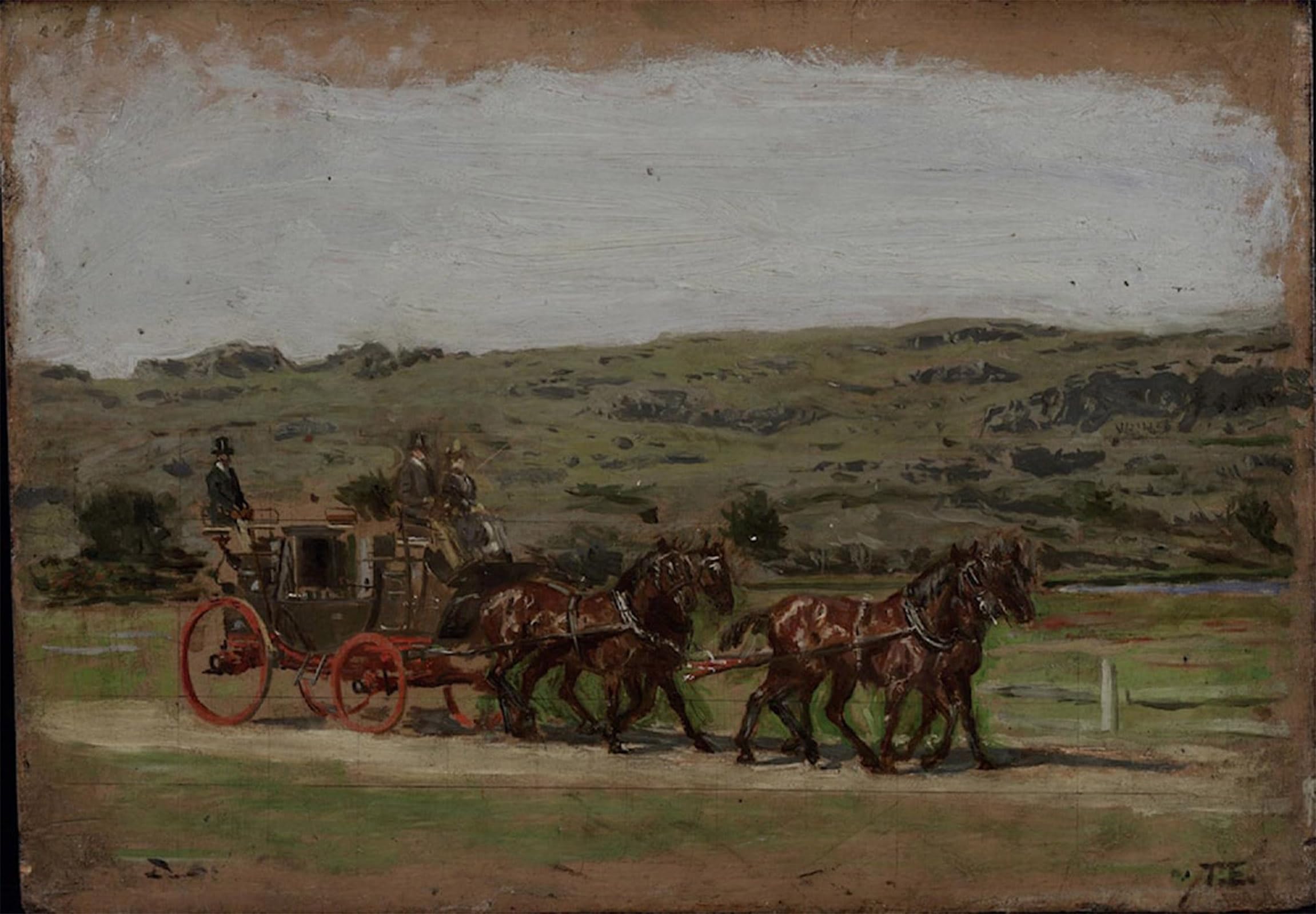POSTERIIk Famous Modern Artwork Art Mural Sketch for The Fairman Rogers Four-in-Hand Eakins Oil Paintings Pictures for Home Decor 60x90cm