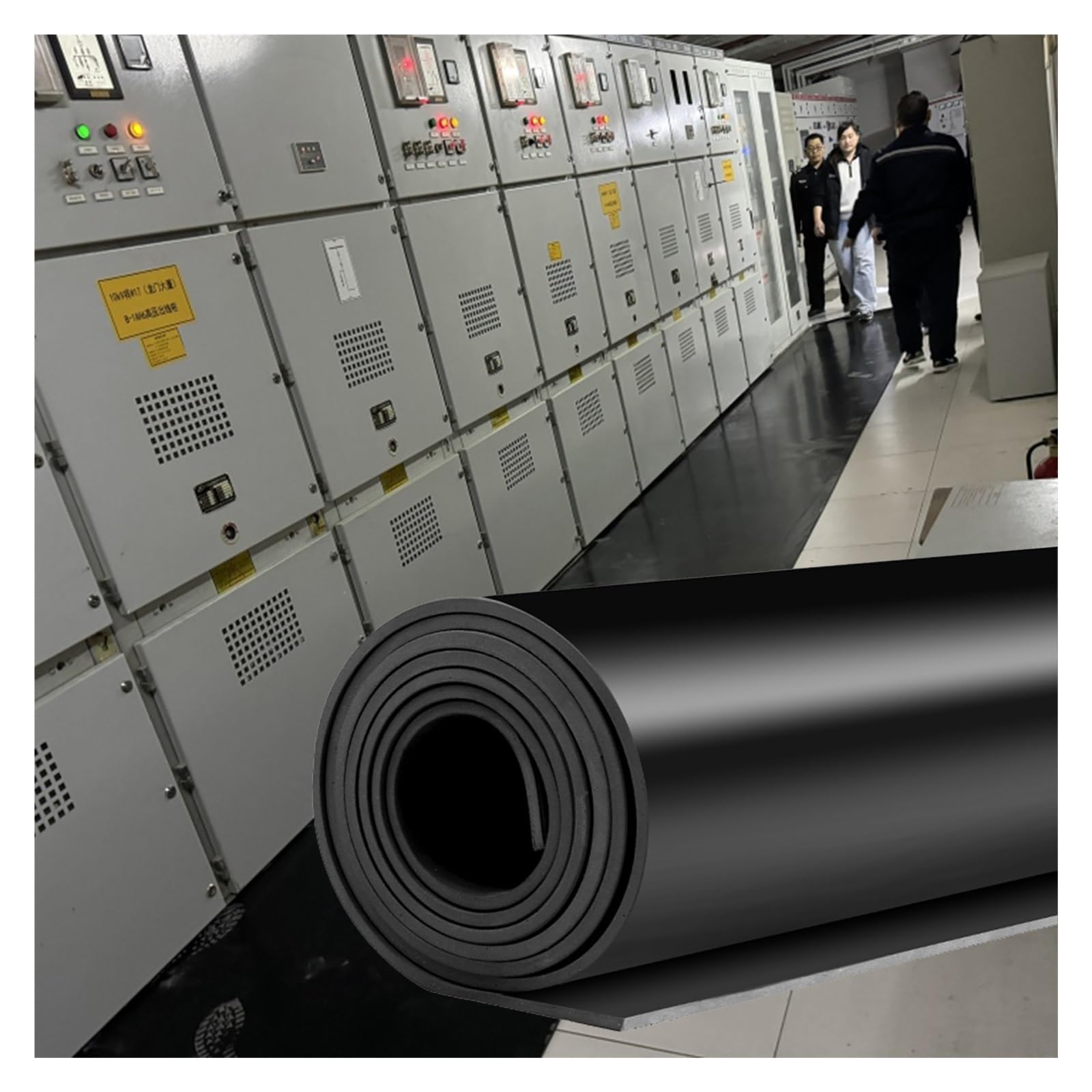 Electrical Insulating Rubber Matting- 6 10 15 25 35 KV, Large Distribution Room Rubber Floor Mats for Electrical Safety, Waterproof Vibration Damping Floor Protection Roll(Black,LxWxT 4.5'x3 1/5'x1/10