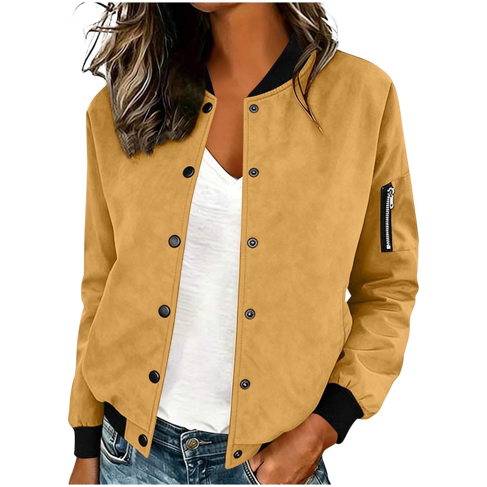 Generisch Bomberjacke Damen Winter Wildlederjacke Mit Knöpfen Pilotenjacke