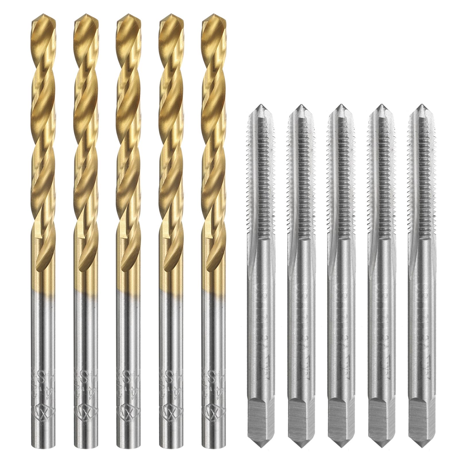 Set di maschi e punte da trapano, 5 maschi per filettatura metrica a scanalatura dritta M5 x 0,8 e 5 punte elicoidali da trapano da 4,2 mm, kit di utensili per filettatura HSS-6542 non rivestiti/riv