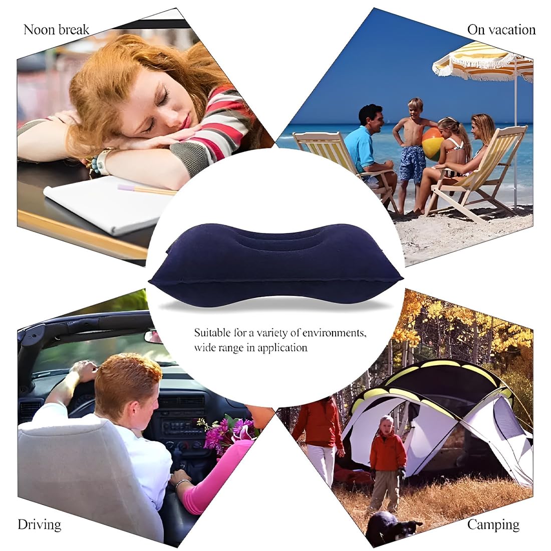 Almohadas Hinchables de Viaje Suaves 33x22 cm Plegables para Playa Camping Senderismo (Gris/Azul)