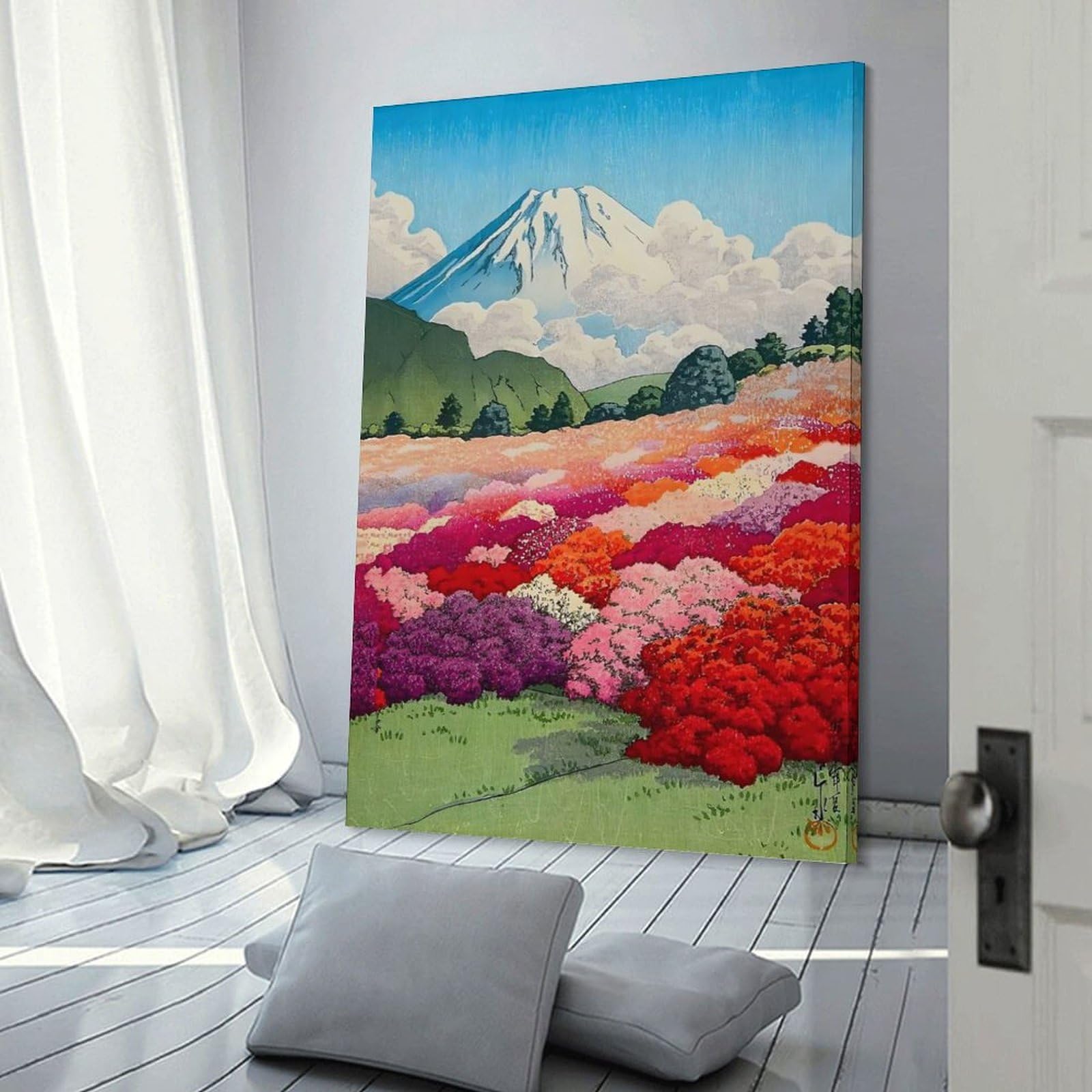 Junmoney Frame-Style-10 Ukiyo E Fuji Azalea Garden Canvas Wall Picture, 20X30inch(50X75cm), For Flats, Guest Rooms Or Compact Rooms, An Easy Choice For New Home Styling