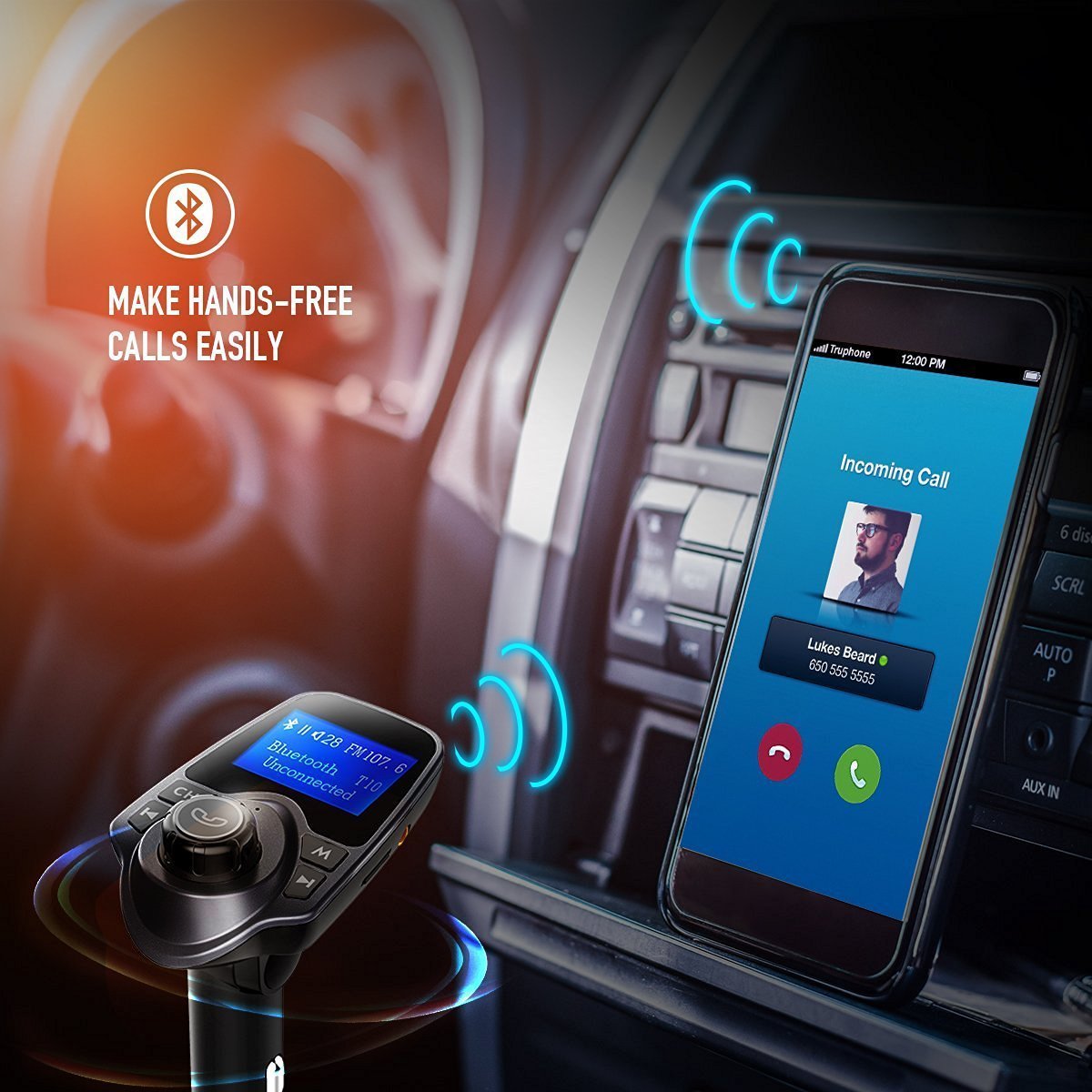 Winnes FM Transmitter, Bluetooth FM Transmitter KFZ Auto Radio Adapter Auto Ladegerät Zigarettenanzünder freisprecheinrichtung Car Kit mit 2 USB Ladegerät Kabelloses Auto Radio Sender T11