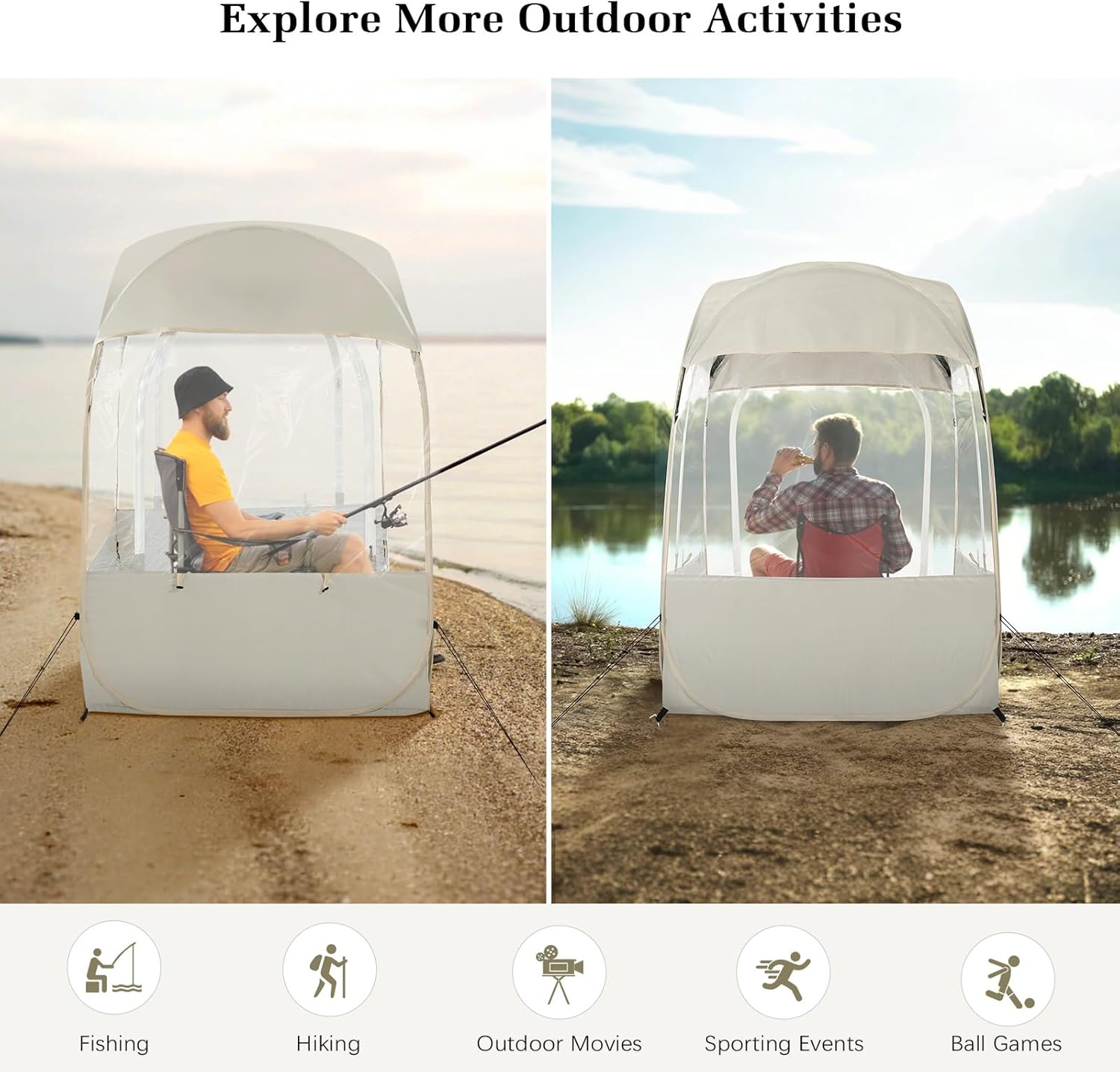 Sports Tent, Portable & Foldable Pop Up Tents Shelter with Carry Bag, Instant Weather Proof Clear View Bubble Tent for Fishing, Camping, Watching Sports Events