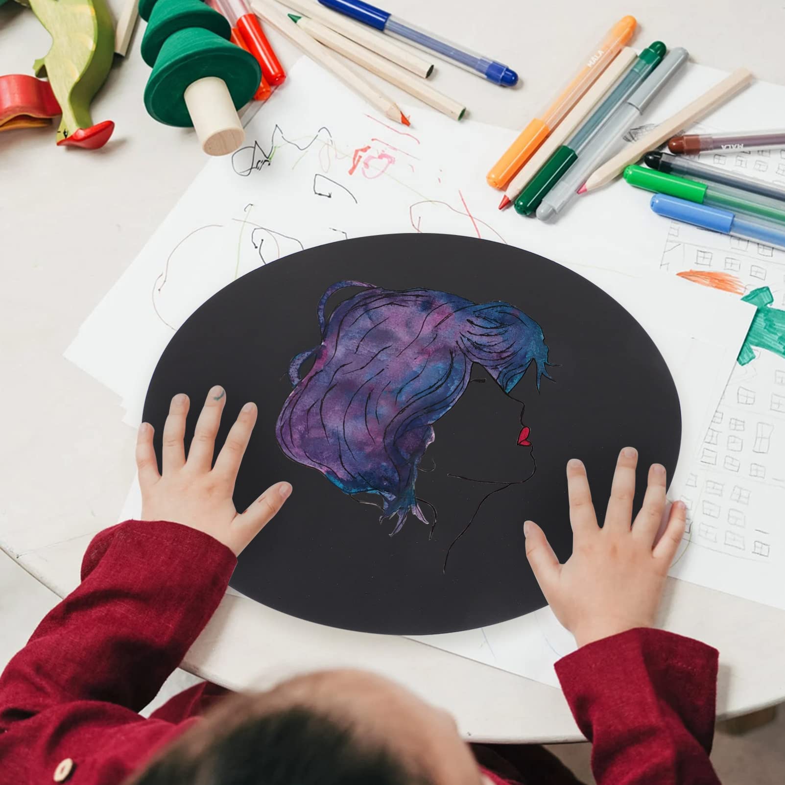 Runde Zeichenkartons für Kinder, 50 Stück, Schwarz, Papier