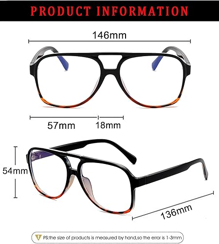 Miniatura 6 de ZIMUSUN Gafas de aviador retro con luz azul para mujeres y hombres de los años 70, gafas de piloto con marco de gran tamaño, antifatiga ocular