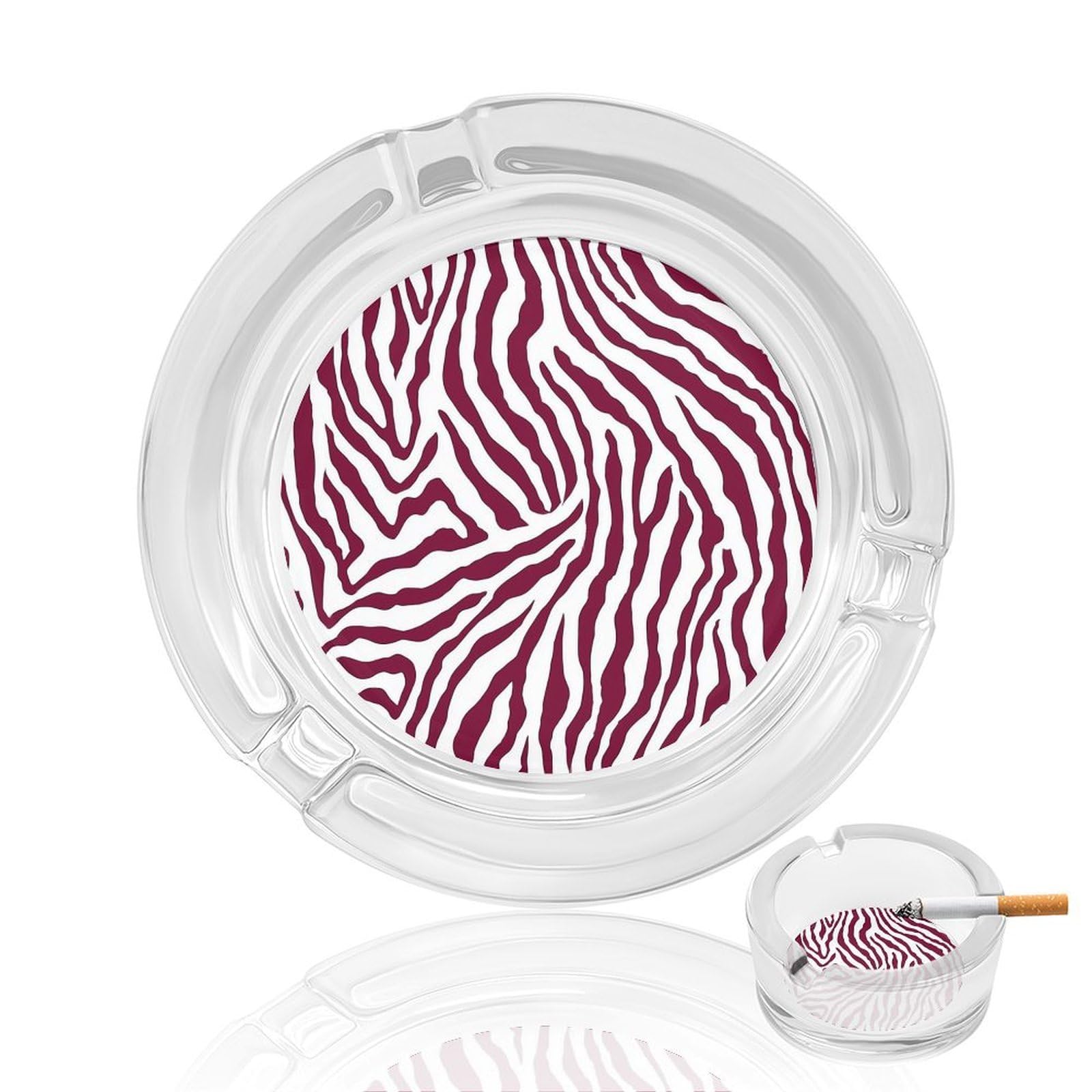 Abstract Red Zebra Stripe Pattern Glass Ashtray for Cigarettes Portable Decorative Ash Trays for Home Office Decor